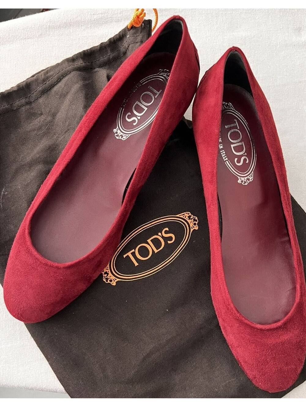 Tod's Woman's Red Suede Heels Size 39 With Bag